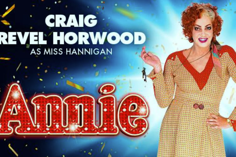 Publicity poster for Annie at New Victoria Theatre, Woking, featuring Craig Revel Horwood as Miss Hannigan, November 2022.