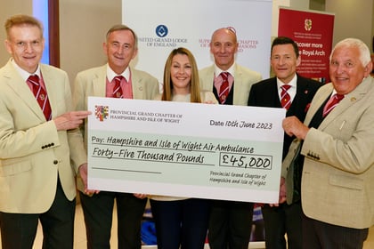 Freemasons donate £45,000 to Hampshire and Isle of Wight Air Ambulance