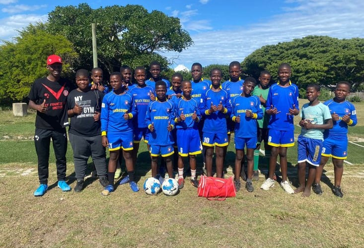 St Francis Bay United in their donated Petersfield football kits